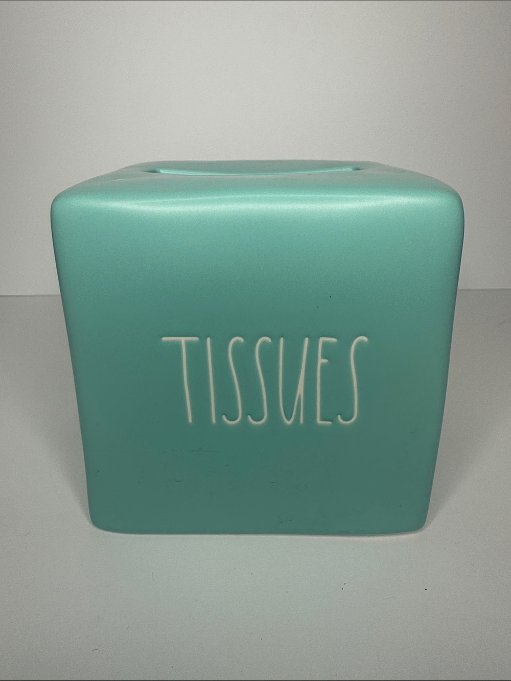 Rae Dunn Aqua Ceramic Tissue Box Cover